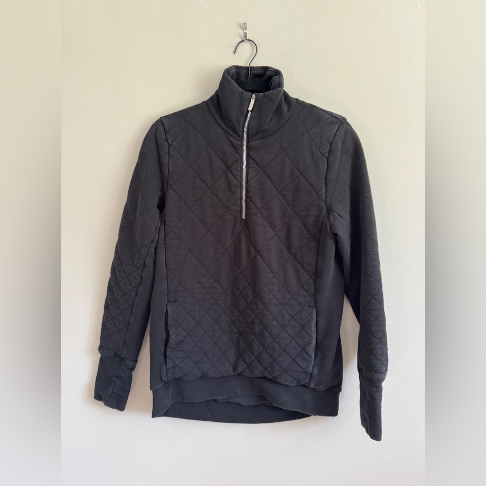Lululemon Women's Forever Warm Pullover Quilted Black 1/4 Zip Sz 4 Heavy Weight